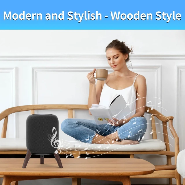 Alt view image 5 of 5 - Wood Table Stand for HomePod 1 and Homepod 2 Speaker, Anti-Slip Wooden Desk Stands Compatible with Homepod 1st & 2nd Desktop Tripod Stand Holder, White