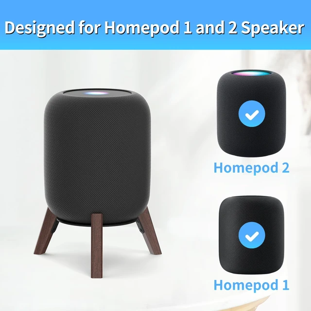 Alt view image 2 of 5 - Table Wood Stand for HomePod 2nd Gen Speaker with Dust-Proof Cover, Anti-Slip Wooden Desktop Speaker Stand Compatible with Homepod 2 Wood Tripod Holder with Sturdy Metal Frame, Black