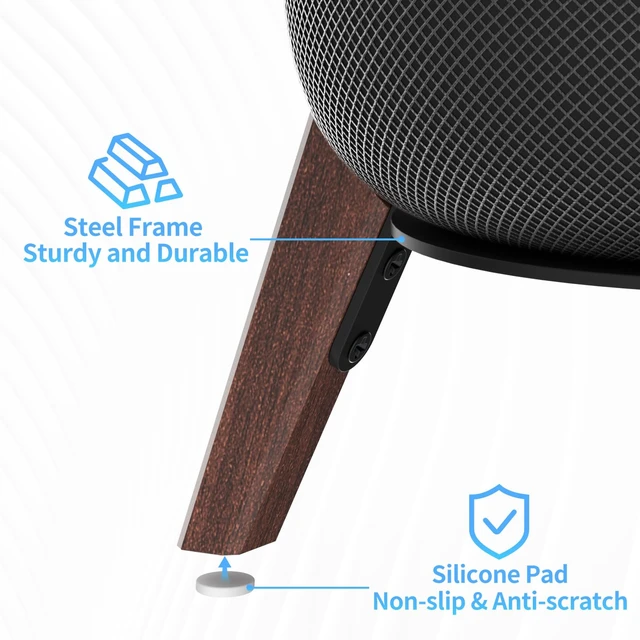 Alt view image 3 of 5 - Table Wood Stand for HomePod 2nd Gen Speaker with Dust-Proof Cover, Anti-Slip Wooden Desktop Speaker Stand Compatible with Homepod 2 Wood Tripod Holder with Sturdy Metal Frame, Black