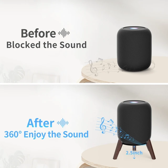 Alt view image 4 of 5 - Table Wood Stand for HomePod 2nd Gen Speaker with Dust-Proof Cover, Anti-Slip Wooden Desktop Speaker Stand Compatible with Homepod 2 Wood Tripod Holder with Sturdy Metal Frame, Black