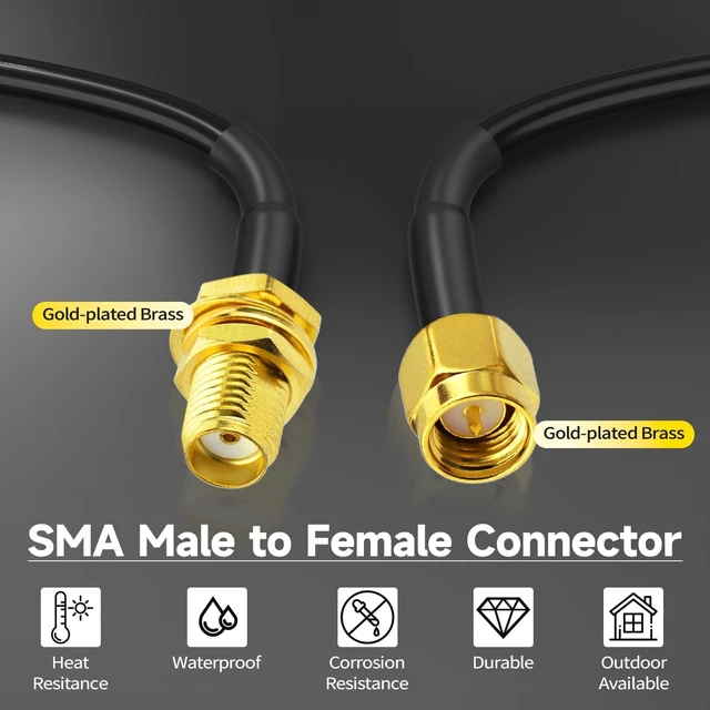 Alt view image 2 of 7 - SMA Male to SMA Female Bulkhead Cable 10ft 50 Ohm Coax Cable Flexible for SDR Antenna Extension Ham Radio, 3G 4G LTE Antenna, ADS-B, GPS Meter Radio etc