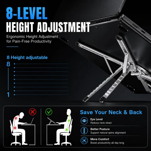 Alt view image 3 of 7 - 4-in-1 Foldable Laptop Stand & Riser, Tablet Stand, Magnetic Phone Holder