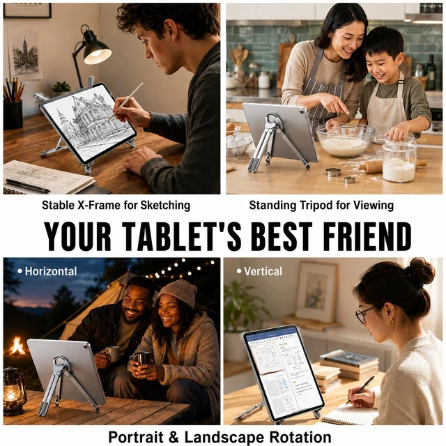 Alt view image 7 of 7 - 4-in-1 Foldable Laptop Stand & Riser, Tablet Stand, Magnetic Phone Holder