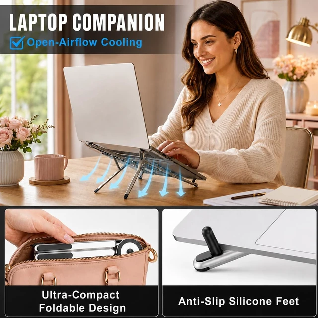 Alt view image 5 of 7 - 4-in-1 Foldable Laptop Stand & Riser, Tablet Stand, Magnetic Phone Holder