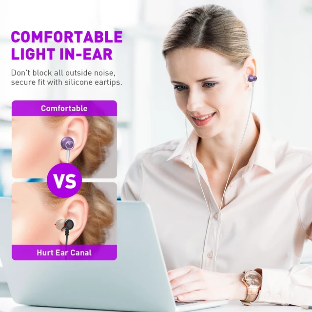 Alt view image 5 of 7 - Wired Earbuds 3.5mm Headphones with Mic for Laptop PC Chromebook,Purple Noise Isolating in-Ear Earbuds,3.5mm Jack Plug in headphones Call Volume Control for Mobile Phones/Computer/MP3 Kids School