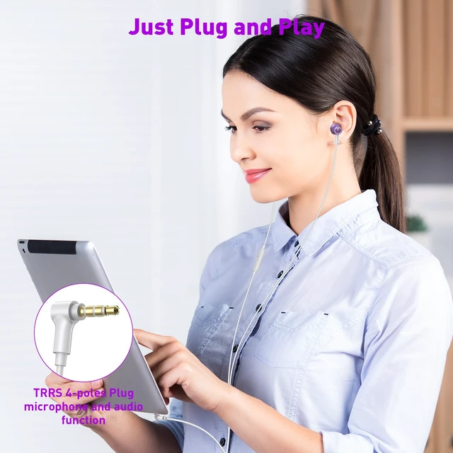 Alt view image 6 of 7 - Wired Earbuds 3.5mm Headphones with Mic for Laptop PC Chromebook,Purple Noise Isolating in-Ear Earbuds,3.5mm Jack Plug in headphones Call Volume Control for Mobile Phones/Computer/MP3 Kids School