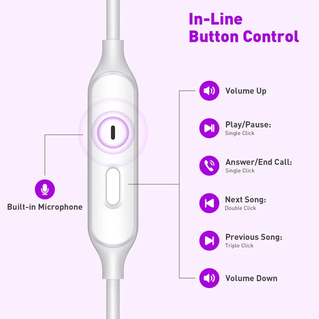 Alt view image 7 of 7 - Wired Earbuds 3.5mm Headphones with Mic for Laptop PC Chromebook,Purple Noise Isolating in-Ear Earbuds,3.5mm Jack Plug in headphones Call Volume Control for Mobile Phones/Computer/MP3 Kids School