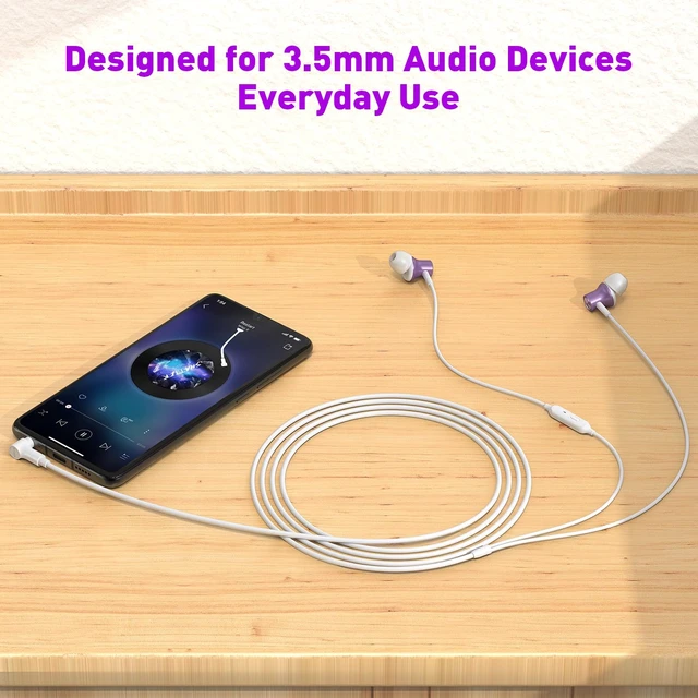 Alt view image 4 of 7 - Wired Earbuds 3.5mm Headphones with Mic for Laptop PC Chromebook,Purple Noise Isolating in-Ear Earbuds,3.5mm Jack Plug in headphones Call Volume Control for Mobile Phones/Computer/MP3 Kids School