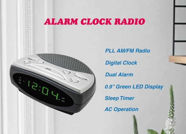 Alt view image 2 of 5 - HX-137CR Alarm Clock Radio, 0.9 Green LED Display (Grey) AM/FM Radio, Digital Clock, Dual Alarm