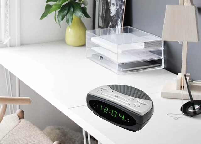 Alt view image 4 of 5 - HX-137CR Alarm Clock Radio, 0.9 Green LED Display (Grey) AM/FM Radio, Digital Clock, Dual Alarm