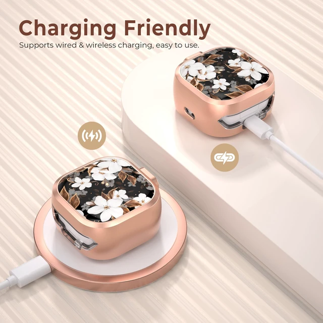 Alt view image 3 of 7 - for Samsung Galaxy Buds 4 Pro Case/Buds 4 Case 2026 with Safety Lock Dual Protection, Cute Hard Earbuds Cover, Easy to Install, Compatible with MagSafe, Dust Resistant, TPU & PC, White Floral