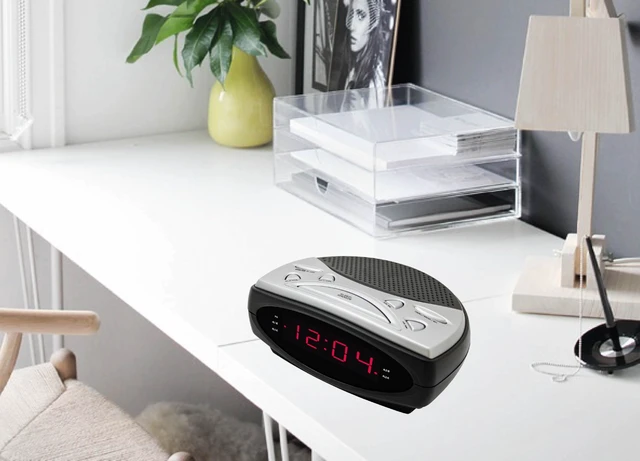 Alt view image 4 of 5 - HX-137CR Alarm Clock Radio, 0.9 Red LED Display (Black) AM/FM Radio, Digital Clock, Dual Alarm