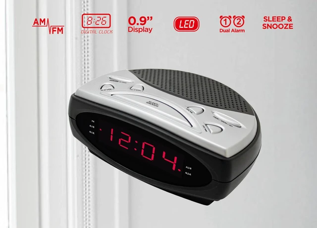 Alt view image 3 of 5 - HX-137CR Alarm Clock Radio, 0.9 Red LED Display (Black) AM/FM Radio, Digital Clock, Dual Alarm