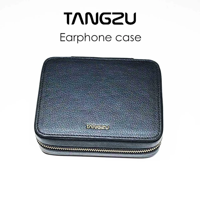 Alt view image 2 of 7 - Leather Earphone Case, Water-Resistant Portable Earbuds Storage Case for Earphones, Audio Accessories, Eartips and Cables, Black