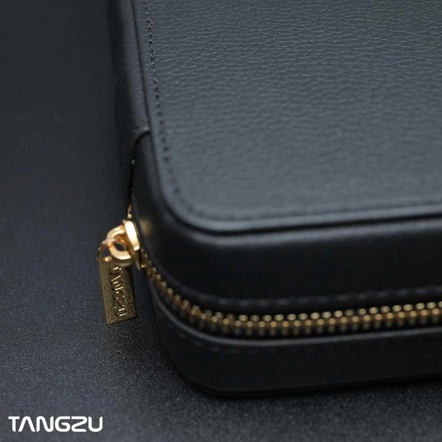 Alt view image 5 of 7 - Leather Earphone Case, Water-Resistant Portable Earbuds Storage Case for Earphones, Audio Accessories, Eartips and Cables, Black