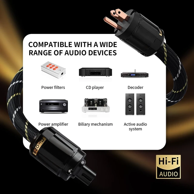 Alt view image 7 of 7 - Audiophile HiFi AC Power Cord 6.56ft 99.99% OFC Cores, Nylon Braid, NEMA 5-15P to C7, Heavy-Duty Audio Power Cable for Hi-Fi Systems and Amps