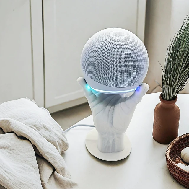 Alt view image 2 of 7 - Hand Style Table Stand Holder Compatible with Alexa Smart Speaker Echo Dot (4th and 5th gen)(Off White)