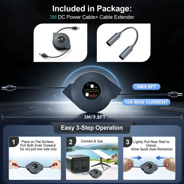 Alt view image 2 of 7 - Starlink Mini Power Cable 9.84FT/3M, Retractable Flat Starlink Mini DC Power Cord, Male-to-Male Waterproof Cable, StarlinkMini Accessories, Ideal for Cars, RVs, Trucks, Camping, and Travel