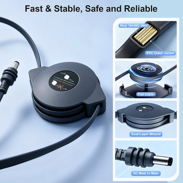 Alt view image 4 of 7 - Starlink Mini Power Cable 9.84FT/3M, Retractable Flat Starlink Mini DC Power Cord, Male-to-Male Waterproof Cable, StarlinkMini Accessories, Ideal for Cars, RVs, Trucks, Camping, and Travel