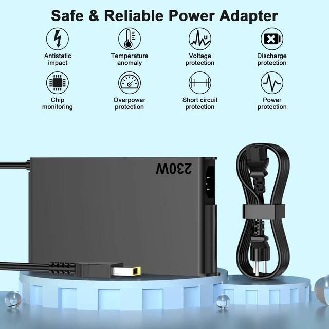 Alt view image 2 of 6 - 230W Laptop Charger for Lenovo Legion 5, ThinkPad P Series Slim Tip Adapter Replacement laptop charger for Lenovo; 230W 20V 11.5A yellow Slim Tip power supply; Legion 5/7, ThinkPad P Series; 10FT cord
