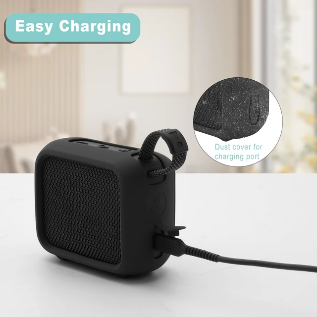 Alt view image 4 of 7 - Silicone Case for JBL Go 4, Go 4 Protective Cover, Travel Carrying Pouch w Anti-Dust Charging Cover Speaker Mount Strap (Black)