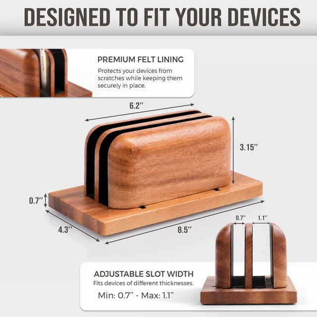 Alt view image 5 of 7 - Vertical Laptop Stand, Dual Slot Wooden Laptop Holder for Desk, Width Adjustable Dock for MacBook Pro, Laptops & Tablets, 100% Natural Wood Desktop Organizer