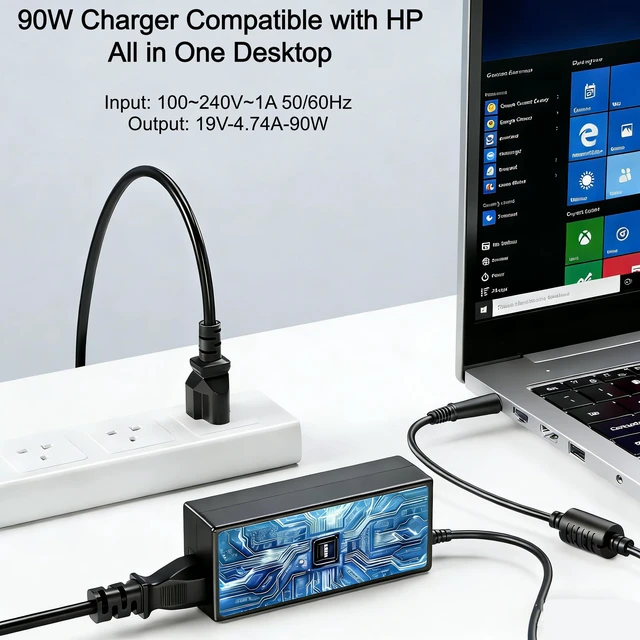 Alt view image 5 of 6 - 90W Adapter Power Supply Cord Charger Compatible with HP All-in-One 18" 19" 20" 21" 22" 23" 24" 27" Laptop ProDesk 400 600 260 405 EliteDesk 800 705 Omni 120 100 Slimline 400 260 270 AIO Desktop