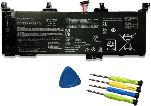 Main image of C41N1531 Laptop Battery Replacement for ASUS ROG GL502VS GL502VY GL502VS-1A GL502VY-DS71 Strix GL502VS-FY032T G502VY-FY065T Series 0B200-01940100 15.2V 62Wh 4-Cell