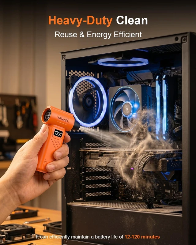 Alt view image 7 of 7 - Solarplay Orange Compressed Air Duster, 130000 RPM Cordless Air Blower with 5-Gear Adjustable Speed, 4000mAh Fast Charging, 4 Nozzles for Car Cleaning Kit, PC Electronics, Home, Outdoor & Inflatables