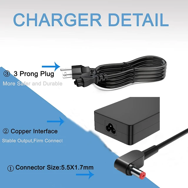 Alt view image 3 of 7 - 180W Charger for Acer Nitro 5 7 AN515 57 AN517 ANV15 ANV14 ANV16 ANV15-51 for V14 V15 V17 V16 V17 Triton 300 500 PH315-52 PH317-54 PT515-51 Laptop 19.5V 9.23A Power Supply Adapter