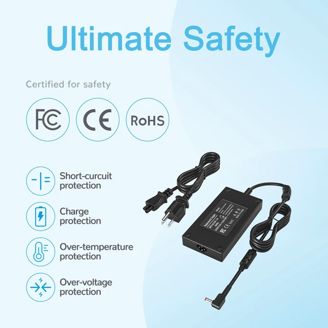 Alt view image 6 of 7 - 180W Charger for Acer Nitro 5 7 AN515 57 AN517 ANV15 ANV14 ANV16 ANV15-51 for V14 V15 V17 V16 V17 Triton 300 500 PH315-52 PH317-54 PT515-51 Laptop 19.5V 9.23A Power Supply Adapter