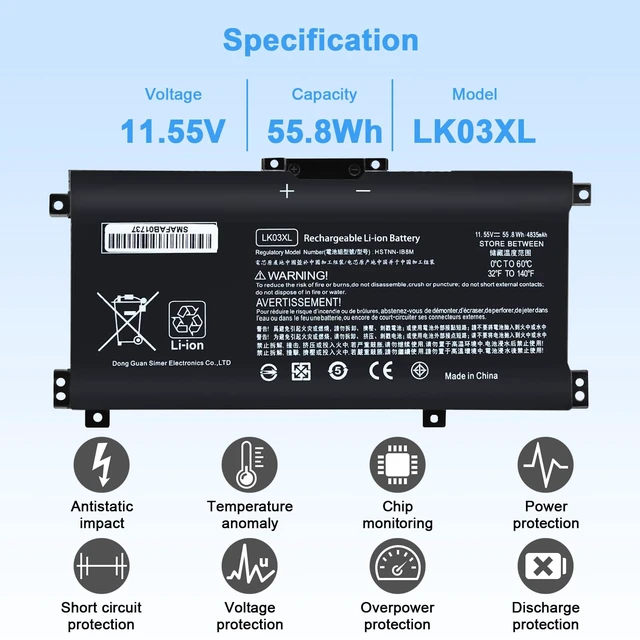 Alt view image 2 of 7 - LK03XL L09281-855 Battery Replacement for HP Envy X360 15m-cn0012dx 15m-cn0011dx 15m-bp112dx 15m-bq121dx 17-bw0013dx 15-CN 15-BQ 15-BP 17-AE 916814-855 L09281-855 L08855-856 55.8Wh LKO3XL
