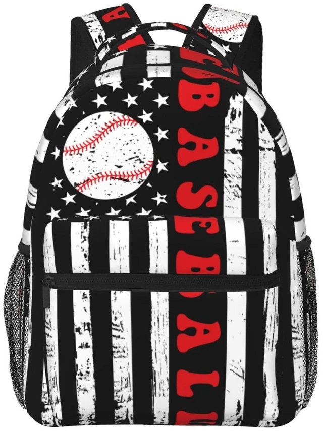 Alt view image 2 of 7 - Vintage Baseball American Flag Backpack For School Bags Bookbag Big Casual Daypack For Student Girls Boys Kids Teens Travel Sports Work