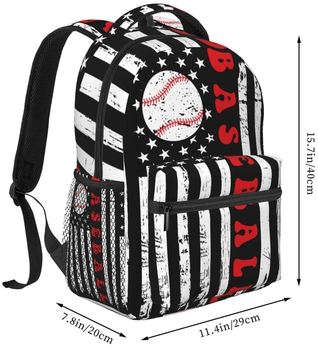 Alt view image 3 of 7 - Vintage Baseball American Flag Backpack For School Bags Bookbag Big Casual Daypack For Student Girls Boys Kids Teens Travel Sports Work