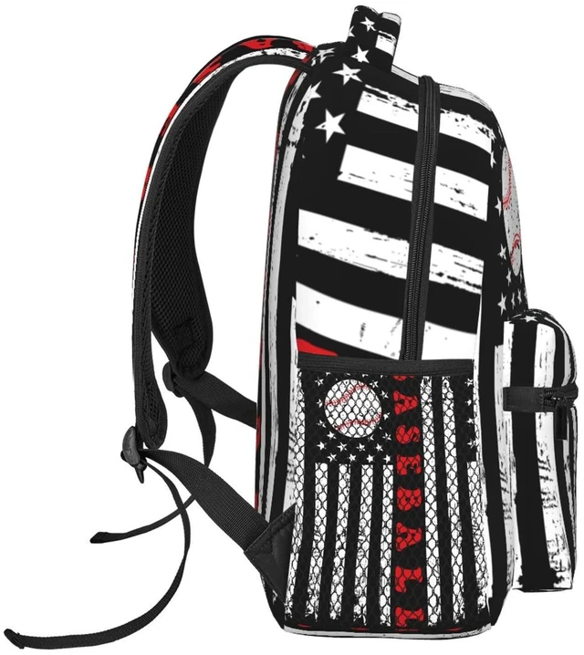 Alt view image 4 of 7 - Vintage Baseball American Flag Backpack For School Bags Bookbag Big Casual Daypack For Student Girls Boys Kids Teens Travel Sports Work