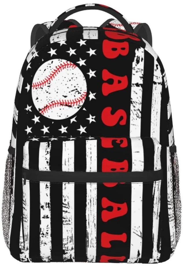 Alt view image 7 of 7 - Vintage Baseball American Flag Backpack For School Bags Bookbag Big Casual Daypack For Student Girls Boys Kids Teens Travel Sports Work