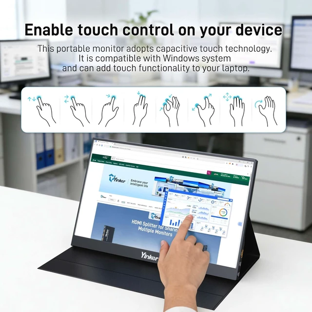 Alt view image 2 of 7 - USB-C & HDMI Portable Touchscreen Monitor 15.6", Extended Monitor IPS FHD 1080P External Monitor for PC/Laptop/Phone