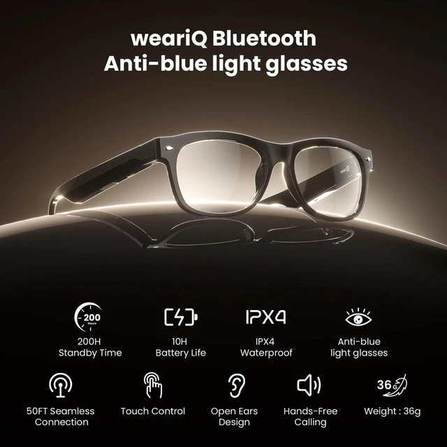 Alt view image 3 of 7 - AuraFlux Bluetooth Smart Glasses with Open Ear Speakers, Hands-Free Voice Control, Built-In Microphone, Blue Light Blocking Safety Lenses, Lightweight Unisex Design