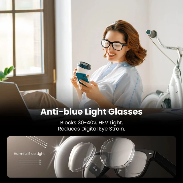 Alt view image 4 of 7 - AuraFlux Bluetooth Smart Glasses with Open Ear Speakers, Hands-Free Voice Control, Built-In Microphone, Blue Light Blocking Safety Lenses, Lightweight Unisex Design