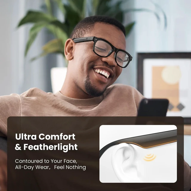 Alt view image 5 of 7 - AuraFlux Bluetooth Smart Glasses with Open Ear Speakers, Hands-Free Voice Control, Built-In Microphone, Blue Light Blocking Safety Lenses, Lightweight Unisex Design