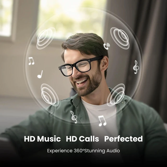 Alt view image 6 of 7 - AuraFlux Bluetooth Smart Glasses with Open Ear Speakers, Hands-Free Voice Control, Built-In Microphone, Blue Light Blocking Safety Lenses, Lightweight Unisex Design