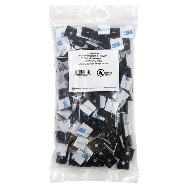 Alt view image 2 of 7 - 0.75 Inch Zip Tie Mounts, 3M Tape Self Adhesive, Black, 200 Pack Cord Management, Cable Tie Anchors, Desk & Table Organizer