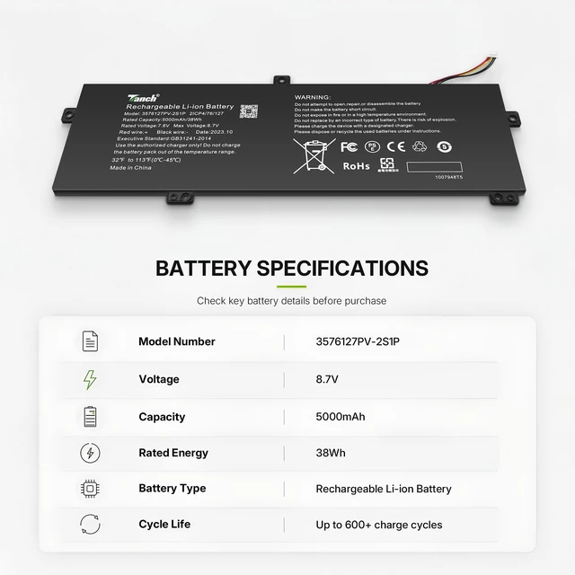 Alt view image 3 of 7 - 3576127PV-2S1P Laptop Battery for Gateway GWTN156-1BK 7BL 4GR 11BK GWTN156-2BK 3BK 4BK 5BK 7BK 9BK 9RG 9SL U3576127PV-2S1P U3576127PV U3576127 H-4886280P 5080270P
