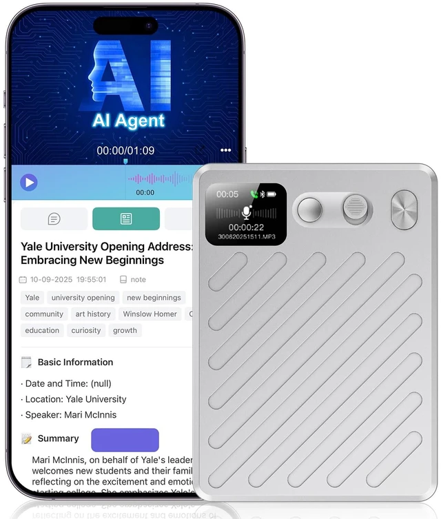 Main image of AI Voice Recorder, AI Transcription & Summary, APP Control AI Note Taking Device Supports 132+ Languages, 100H 64GB Memory, Magnetic Audio Recorder for Lectures, Learning, Meetings, Calls, Silver