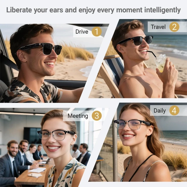 Alt view image 2 of 7 - Smart Glasses UV Protection, Bluetooth Glasses for Men, Smart Sunglasses for Women, Wireless Music & Calls