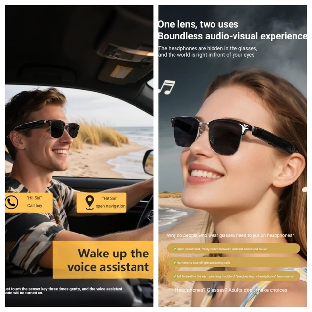 Alt view image 4 of 7 - Smart Glasses UV Protection, Bluetooth Glasses for Men, Smart Sunglasses for Women, Wireless Music & Calls