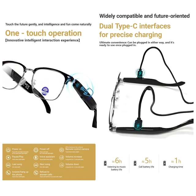 Alt view image 7 of 7 - Smart Glasses UV Protection, Bluetooth Glasses for Men, Smart Sunglasses for Women, Wireless Music & Calls