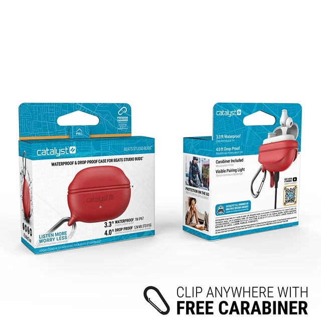 Alt view image 7 of 7 - Waterproof Protective Cover for Beats Studio Buds/Studio Buds+, Beats Studio Buds Plus Case, with Premium Carabiner, one-Piece Curved Design fits Perfectly Both Models, Won't pop Out (Red)