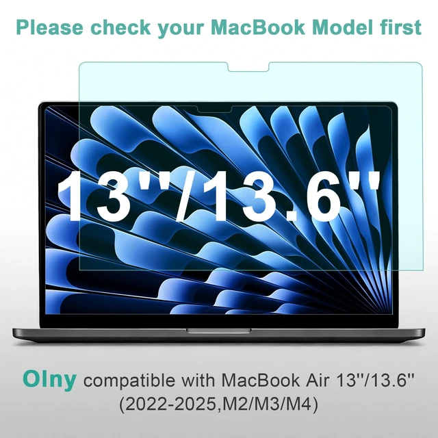 Alt view image 7 of 7 - 2-Pack Anti Blue Light Screen Protector for MacBook Air 13.6/13 Inch (2022-2026, M2 M3 M4 M5 Chip), Matte Anti Glare Filter Eye Protection Shield for Mac 13.6'', Anti-Scratch Protector