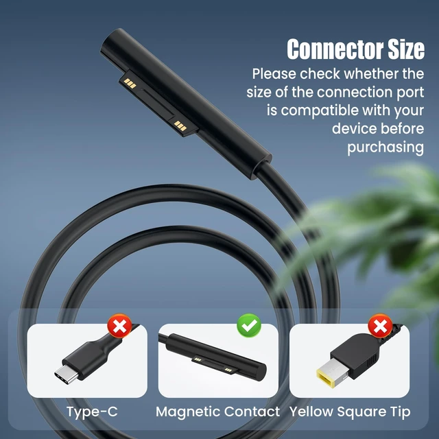Alt view image 2 of 7 - 102W Surface Charger Compatible with Microsoft Laptop Studio, Surface Book 3/4/5, Surface Pro 7/6/5/4/3, Surface Go, 15V 6.6A Power Supply Adapter with USB Port, Magnetic Connector